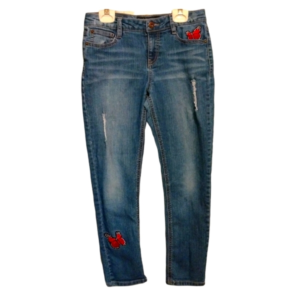 LUCKY BRAND Dylan Boyfriend Butterfly Appliques Distressed Stretch Jeans Size 12 - Picture 1 of 9